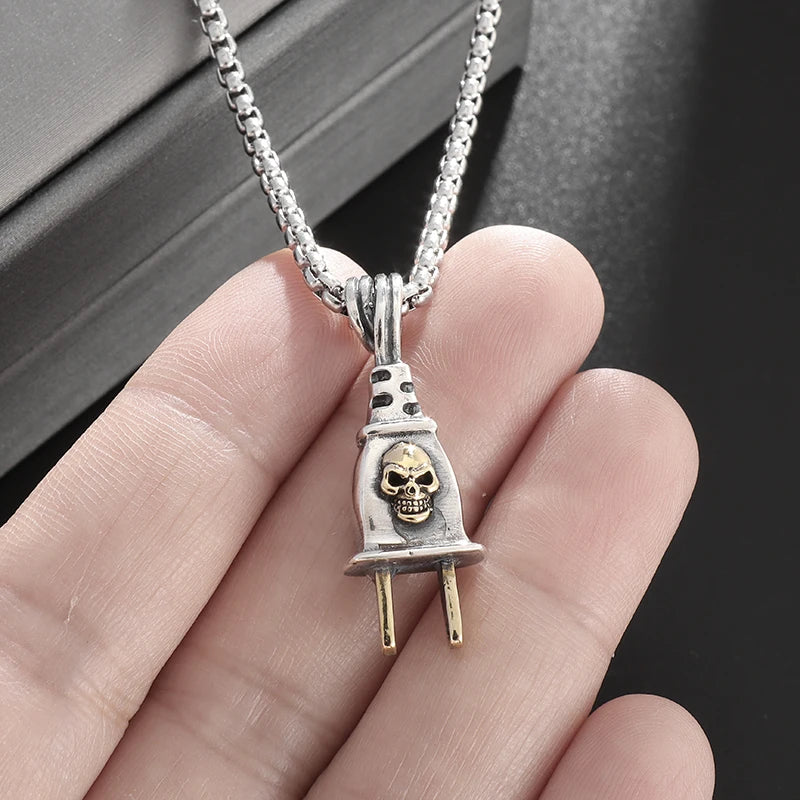 Retro Personality Plug Skull Pendant - Trendy Hip-Hop Sweater Chain Accessory. Badass skull pendant necklace. Badass skull pendant. badass skull jewelry. Badass skull accessories. Badass gift for him. Badass gift for her. Badass birthday gifts.