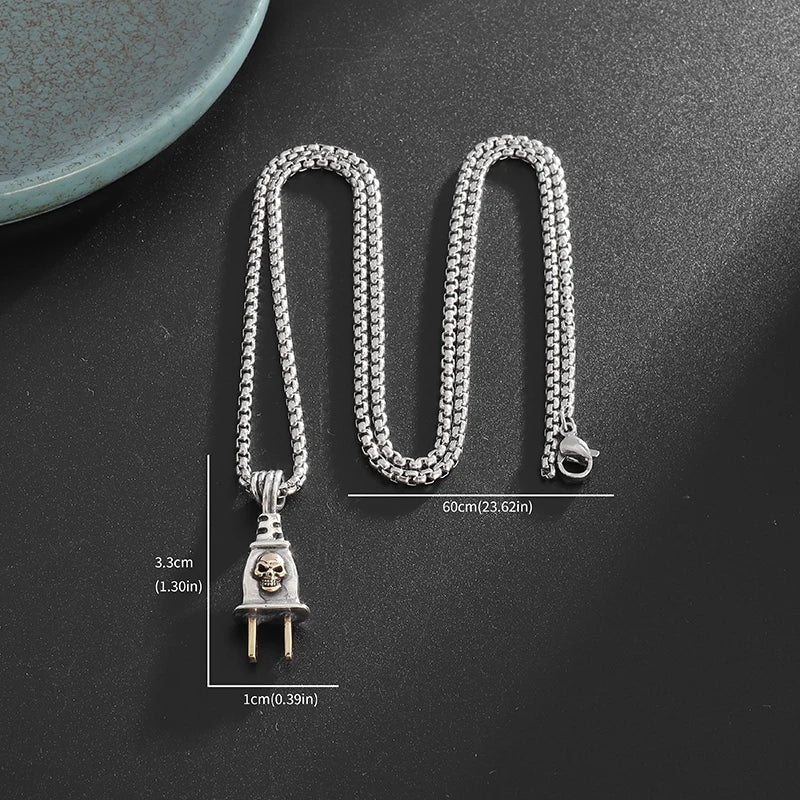 Retro Personality Plug Skull Pendant - Trendy Hip-Hop Sweater Chain Accessory. Badass skull pendant necklace. Badass skull pendant. badass skull jewelry. Badass skull accessories. Badass gift for him. Badass gift for her. Badass birthday gifts.