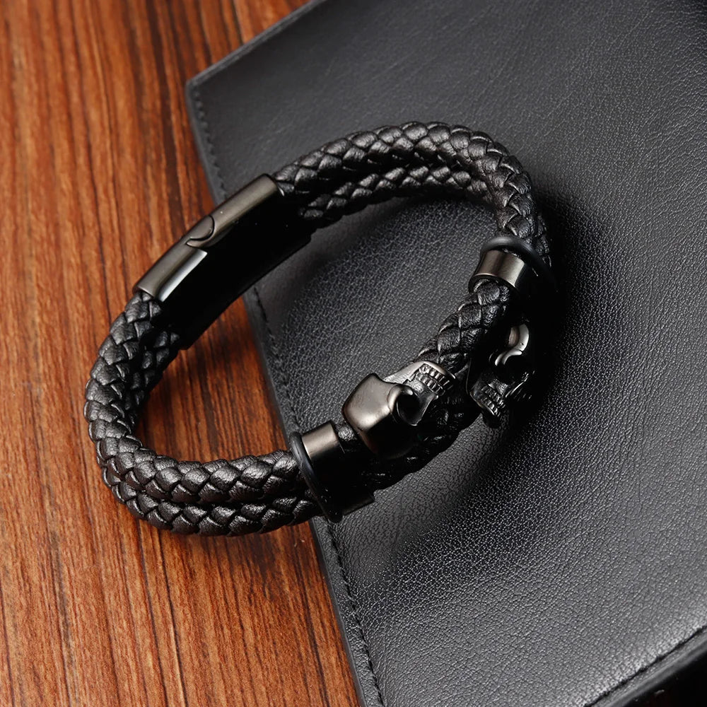 Multi-Layer Punk Stainless Steel Charm Leather Bracelet - Men's Magnetic Skull Bangle. Badass gifts for badass. Badass birthday gifts. Badass Christmas gifts for badasses. Badass skull accessories. Valentine gifts for him. Anniversary gift for him. Anniversary gift for my badass husband. Badass Birthday gift for my badass boyfriend. Badass Birthday gift for my badass husband.
