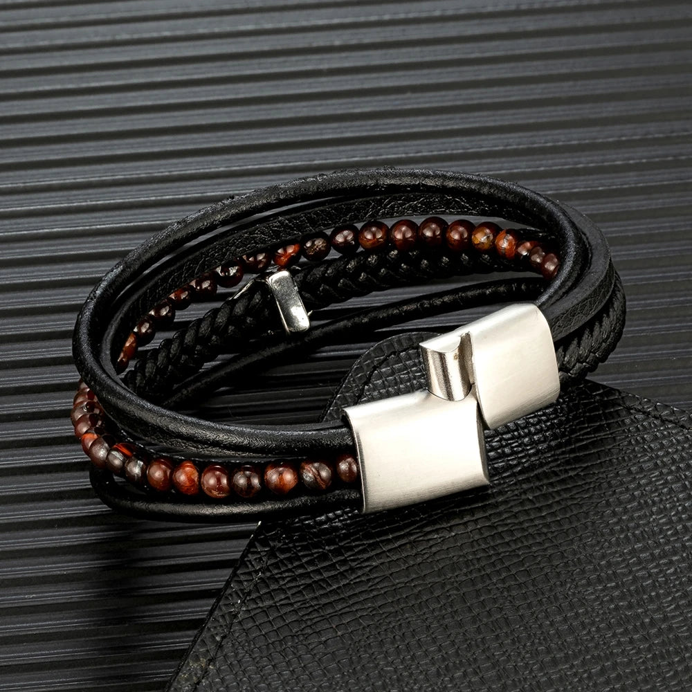 Retro Punk Lava Beaded Skull Leather Bracelet for Men. Badass birthday gifts. Badass Christmas gifts for badasses. Badass skull accessories. Valentine gifts for him and her. Anniversary gift for him and her. Anniversary gift for my badass husband and wife. Badass Birthday gift for my badass boyfriend and girlfriend. Badass Birthday gift for my badass husband and wife. Coolest gift for dad.