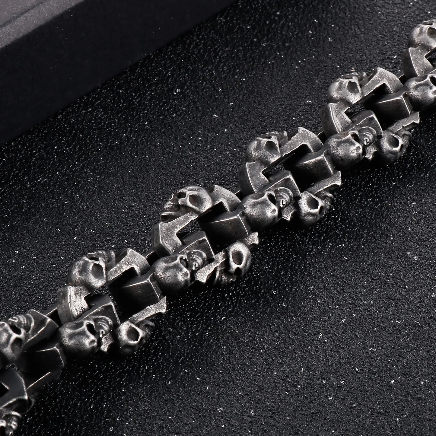 Gothic Ghost Matte Steel Bracelet with Bull Dog Accent. Badass bracelet for men. Cool gift for cool man. Badass gift for bikers. Badass jewelry. Badass biker skull jewelry. Badass skulll accessories. Badass gift for badass. Badass skull accessories. Badass skull jewelry. Christmas gift for badass. Christmas gift for bikers. Christmas gifts for tattoo artists.