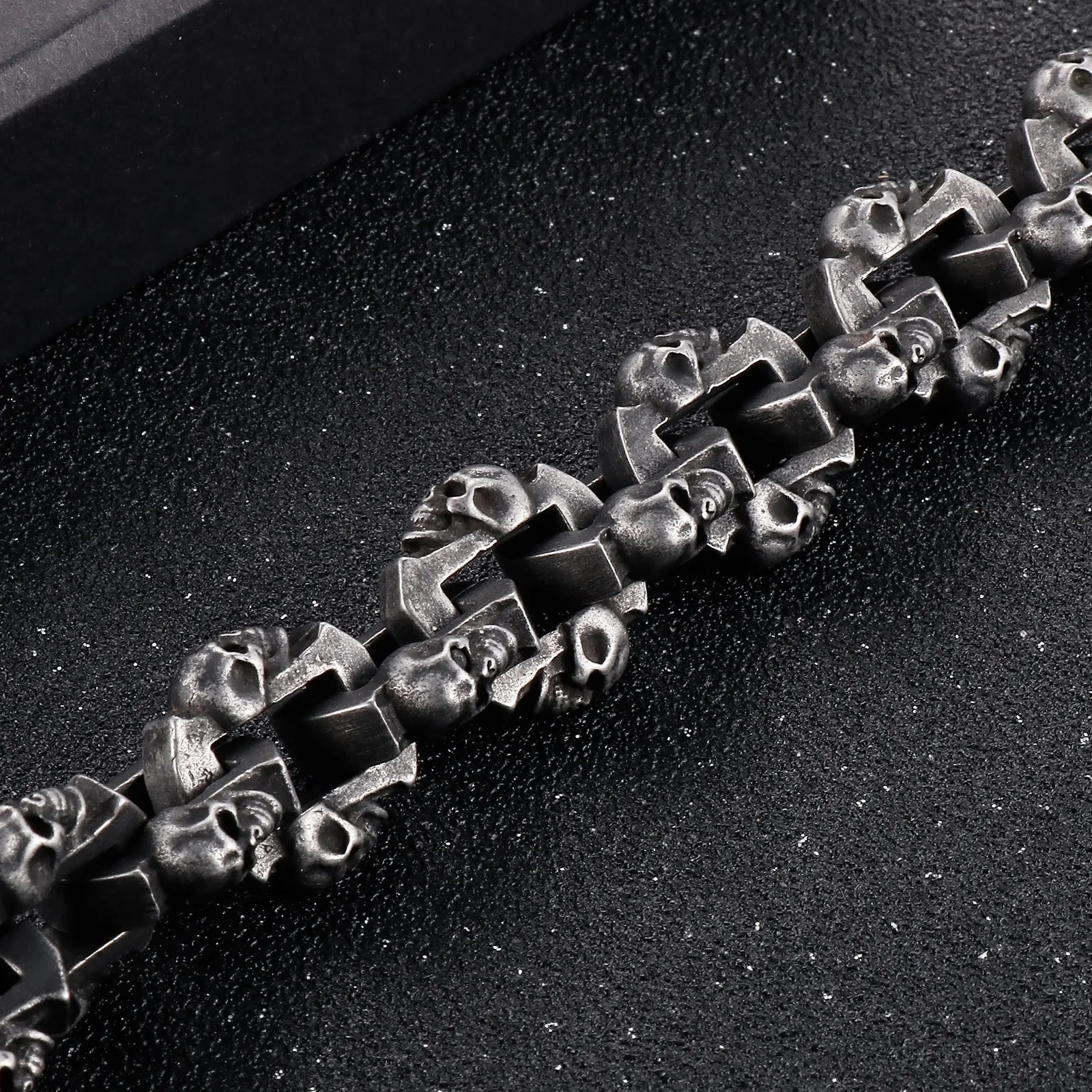 Gothic Ghost Matte Steel Bracelet with Bull Dog Accent. Badass bracelet for men. Cool gift for cool man. Badass gift for bikers. Badass jewelry. Badass biker skull jewelry. Badass skulll accessories. Badass gift for badass. Badass skull accessories. Badass skull jewelry. Christmas gift for badass. Christmas gift for bikers. Christmas gifts for tattoo artists.