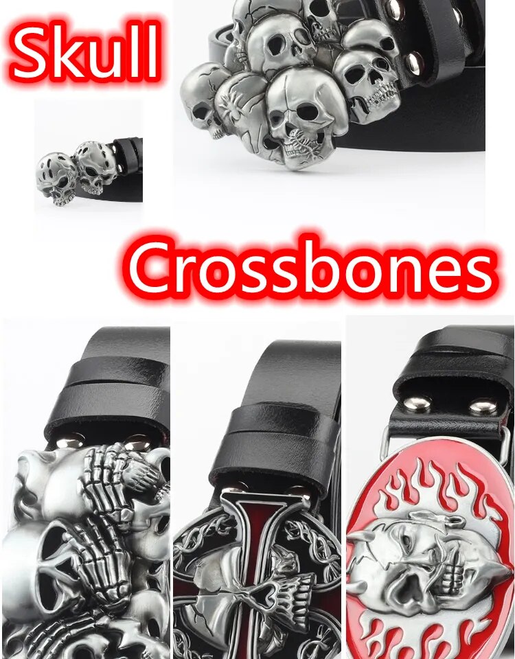 Novelty Crossbones Belt Heavy Metal Skull Face Buckle Skeleton Belts Dark Style Street Hip Hop Rock Waistband Accessories