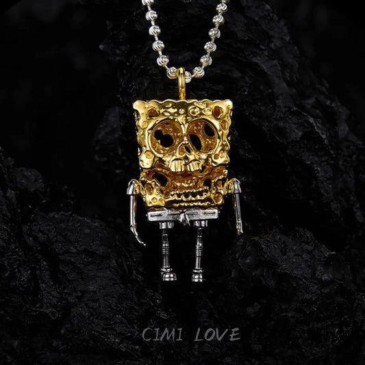 Vintage Gold Skull Pendant Necklace – Unisex Punk Sweater Chain for Couples