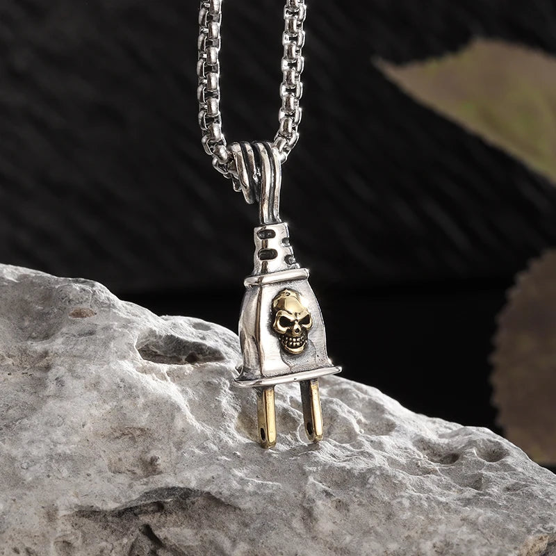 Retro Personality Plug Skull Pendant - Trendy Hip-Hop Sweater Chain Accessory. Badass skull pendant necklace. Badass skull pendant. badass skull jewelry. Badass skull accessories. Badass gift for him. Badass gift for her. Badass birthday gifts.