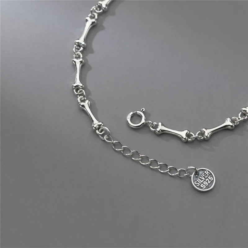 Retro Elegance: 925 Sterling Silver Women's Skull Bone Chain Bracelet