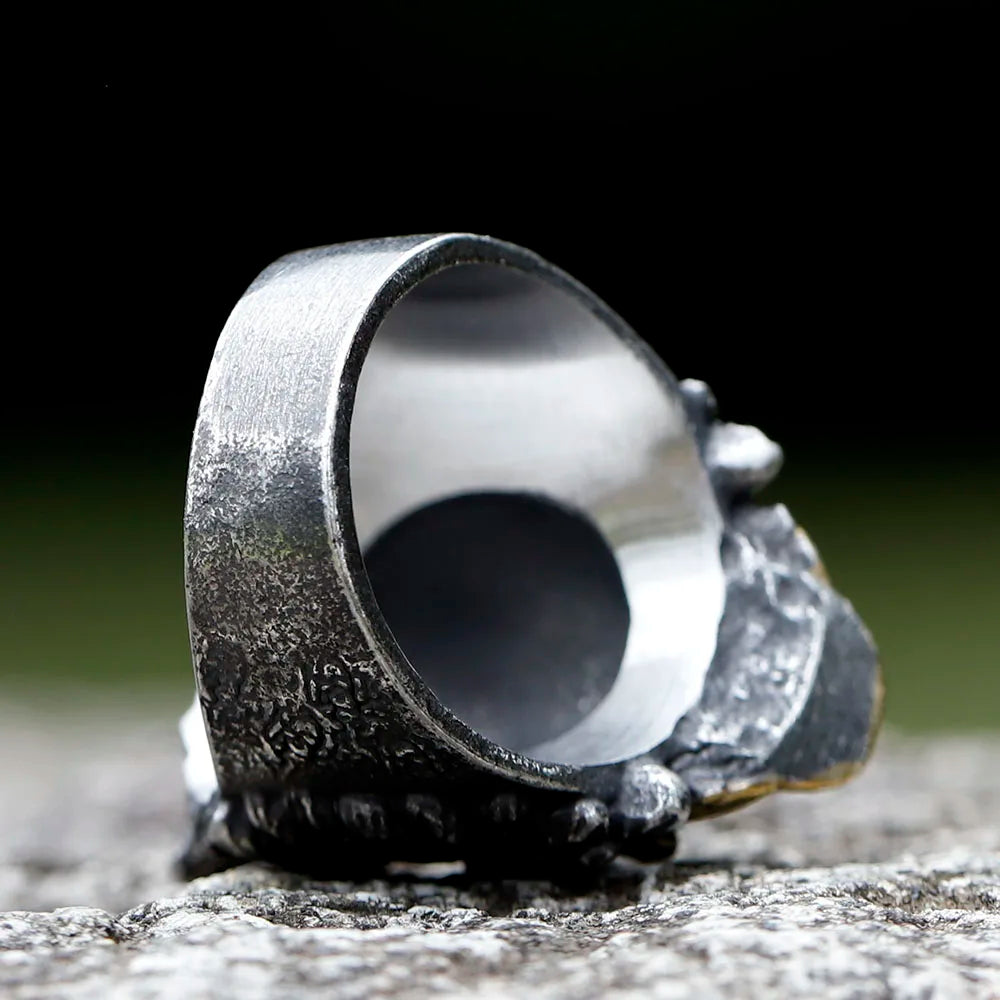 Vintage Stainless Steel Skull and Wolf Head Ring for Men. Badass gifts for badass. Badass birthday gifts. Badass Christmas gifts for badasses. Badass biker skull ring. Badass Biker skull jewelry. Badass skull jewelry. Badass skull accessories. Valentine gifts for him. Anniversary gift for him. Anniversary gift for my badass husband. Badass Birthday gift for my badass boyfriend. Badass Birthday gift for my badass husband.
