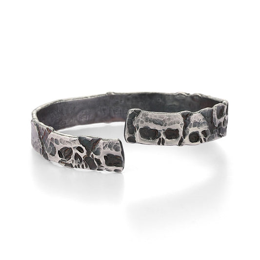 Antique Silver Plated Titanium Retro Skull Bracelet - Men's Domineering Open Wide Bracelet. Badass skull bracelet for men. Badass skull bracelet. Badass skull jewelry. Badass skull accessories. Badass biker jewelry.