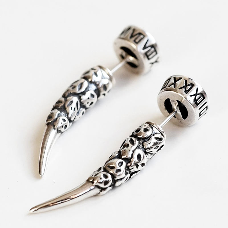 Vintage Wolf Tooth Skull Stud Earrings. Badass skull earrings. Skull earrings for men and women. Badass skull jewelry. Badass biker jewelry. badass skull accessories.