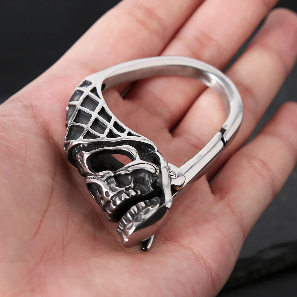 Antique Stainless Steel Clasp Skull Keyring. Badass gifts for badass. Badass birthday gifts. Badass Christmas gifts for badasses. Badass skull accessories. Valentine gifts for him. Anniversary gift for him. Anniversary gift for my badass husband. Badass Birthday gift for my badass boyfriend. Badass Birthday gift for my badass husband.
