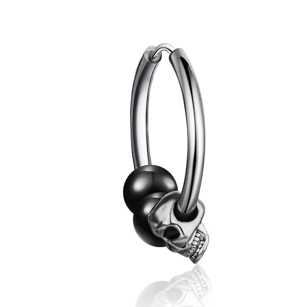 Vintage Skull Hoop Earrings - Stainless Steel Party Jewelry for Women and Men. Badass skull earrings for men and women. Badass skull earrings. Skull earrings for him.
