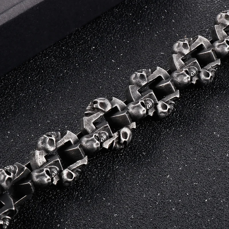 Gothic Ghost Matte Steel Bracelet with Bull Dog Accent. Badass bracelet for men. Cool gift for cool man. Badass gift for bikers. Badass jewelry. Badass biker skull jewelry. Badass skulll accessories. Badass gift for badass. Badass skull accessories. Badass skull jewelry. Christmas gift for badass. Christmas gift for bikers. Christmas gifts for tattoo artists.