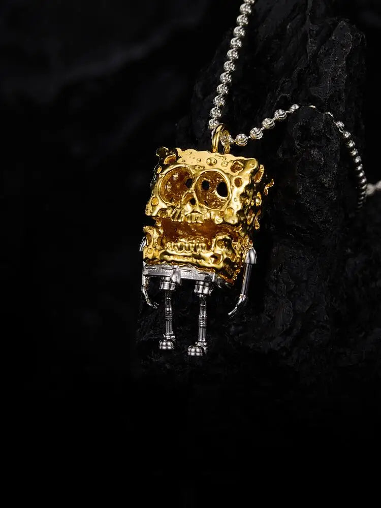 Vintage Gold Skull Pendant Necklace – Unisex Punk Sweater Chain for Couples