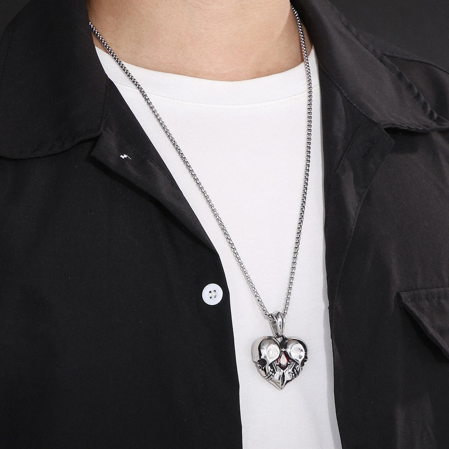 316L Stainless Steel Love Heart Skull Red Gemstone Pendant Necklace. Badass skull pendant for men. Badass gifts for badass. Badass birthday gifts. Badass Christmas gifts for badasses. Badass biker skull pendant necklace. Badass sbiker skull jewelry. Badass skull jewelry. Badass skull accessories.