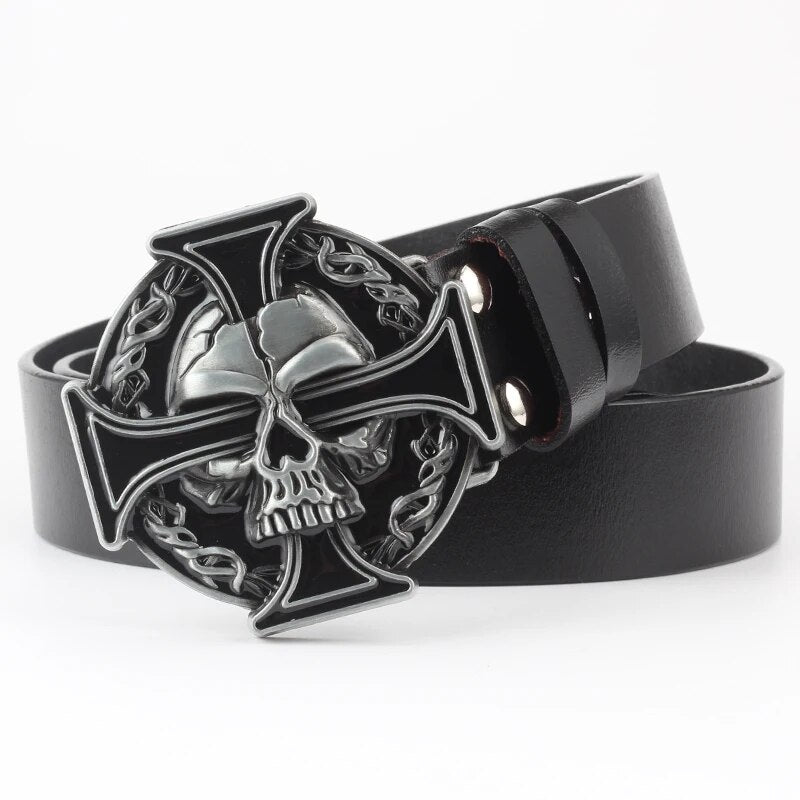 Novelty Crossbones Belt Heavy Metal Skull Face Buckle Skeleton Belts Dark Style Street Hip Hop Rock Waistband Accessories