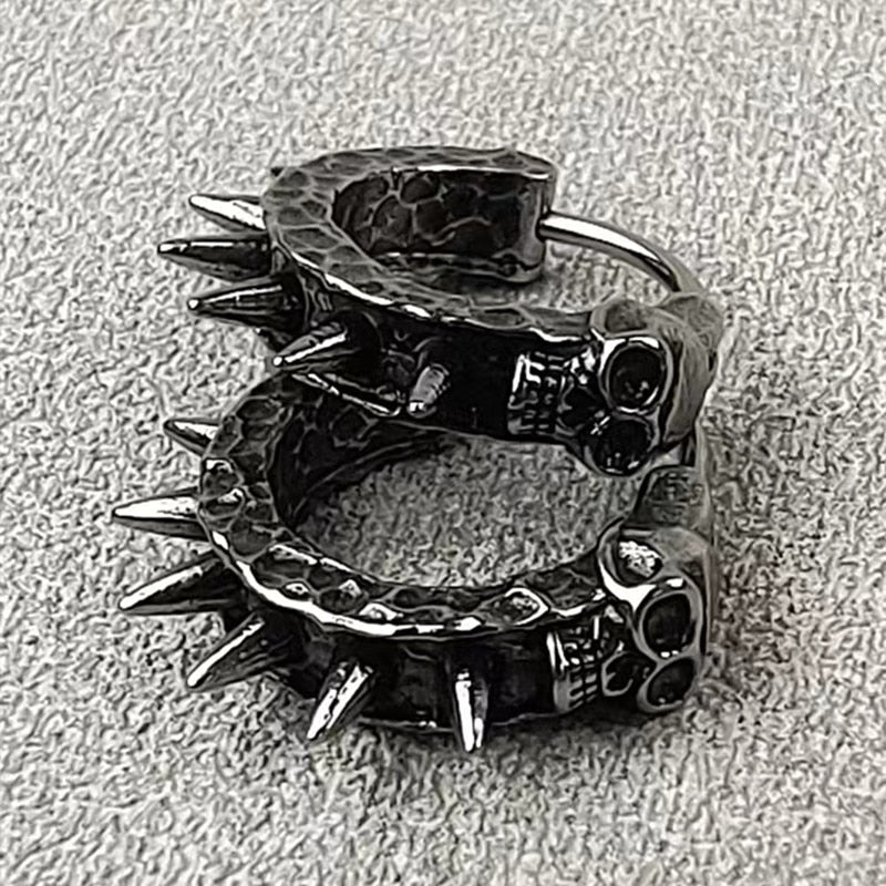 Vintage Black Skull Awl Round Earrings - Gothic Biker Punk Hip Hop Rock Jewelry. Badass skull earrings. badass skull earrings for men. badass skull jewelry. badass skull accessories.