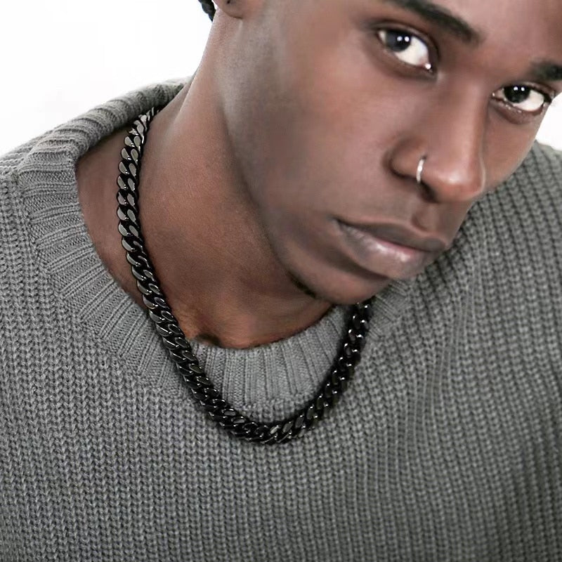Punk Stainless Steel Curb Cuban Necklaces - Silver, Black & Gold Options - 3mm, 5mm, 7mm Widths. Chain Necklace for men. Chain necklaces for women. Badass skull accessories. Badass skull jewelry.