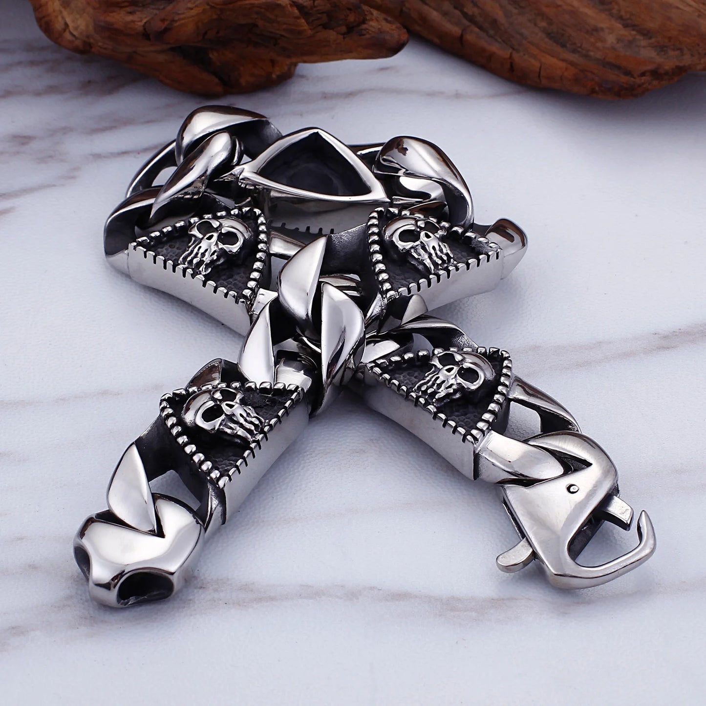 23cm Heavy Skull Head Men Bracelet
