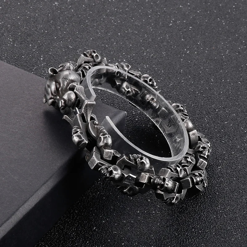 Gothic Ghost Matte Steel Bracelet with Bull Dog Accent. Badass bracelet for men. Cool gift for cool man. Badass gift for bikers. Badass jewelry. Badass biker skull jewelry. Badass skulll accessories. Badass gift for badass. Badass skull accessories. Badass skull jewelry. Christmas gift for badass. Christmas gift for bikers. Christmas gifts for tattoo artists.