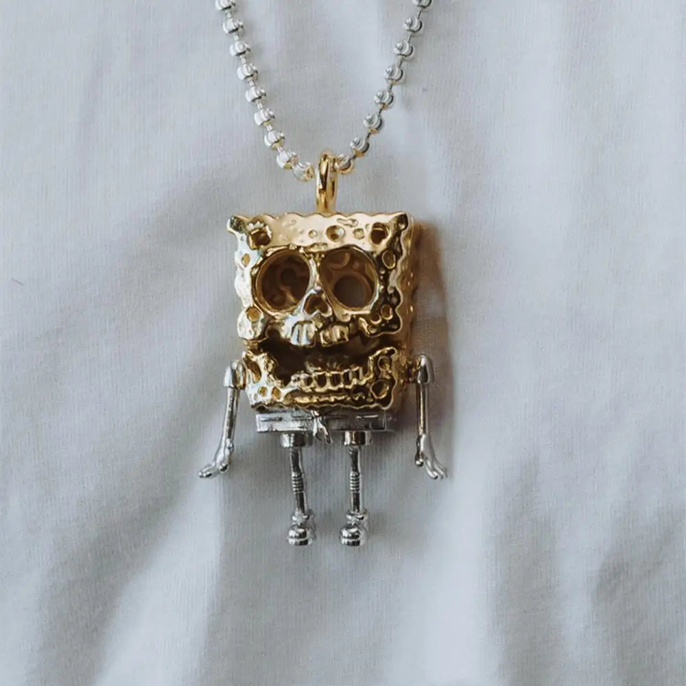 Vintage Gold Skull Pendant Necklace – Unisex Punk Sweater Chain for Couples