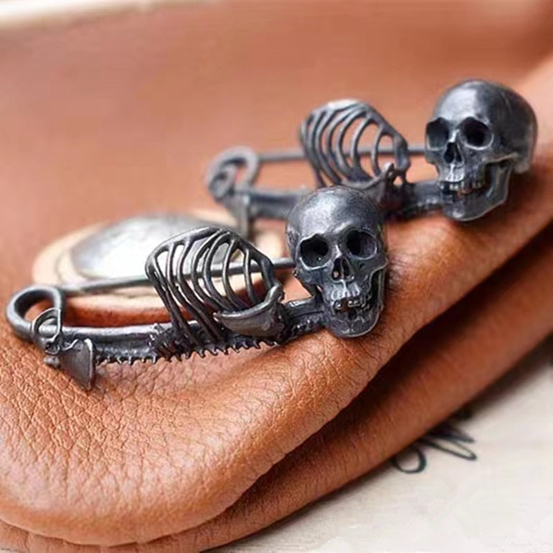Dark Retro Gothic Skull Brooch Pendant Key Chain - Exquisite Handmade Accessory. Skull brooch for men. Brooch for women. Badass skull accessories.