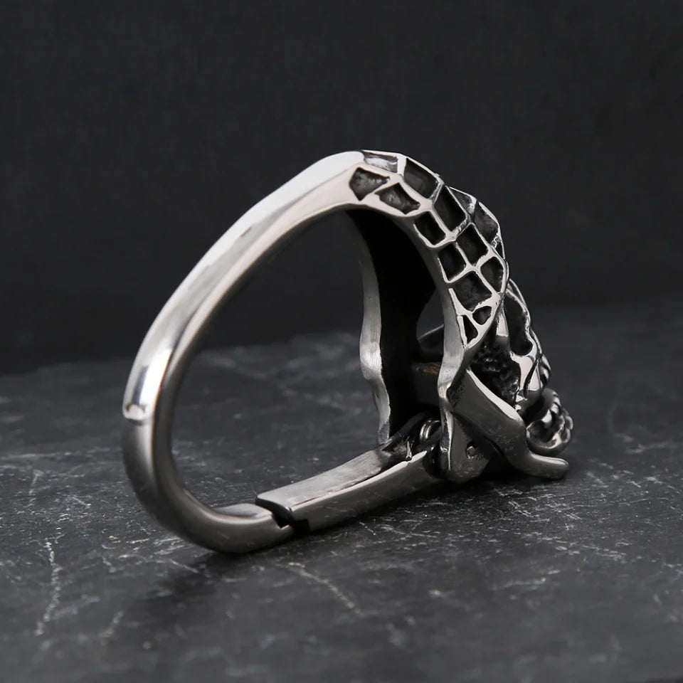 Antique Stainless Steel Clasp Skull Keyring. Badass gifts for badass. Badass birthday gifts. Badass Christmas gifts for badasses. Badass skull accessories. Valentine gifts for him. Anniversary gift for him. Anniversary gift for my badass husband. Badass Birthday gift for my badass boyfriend. Badass Birthday gift for my badass husband.