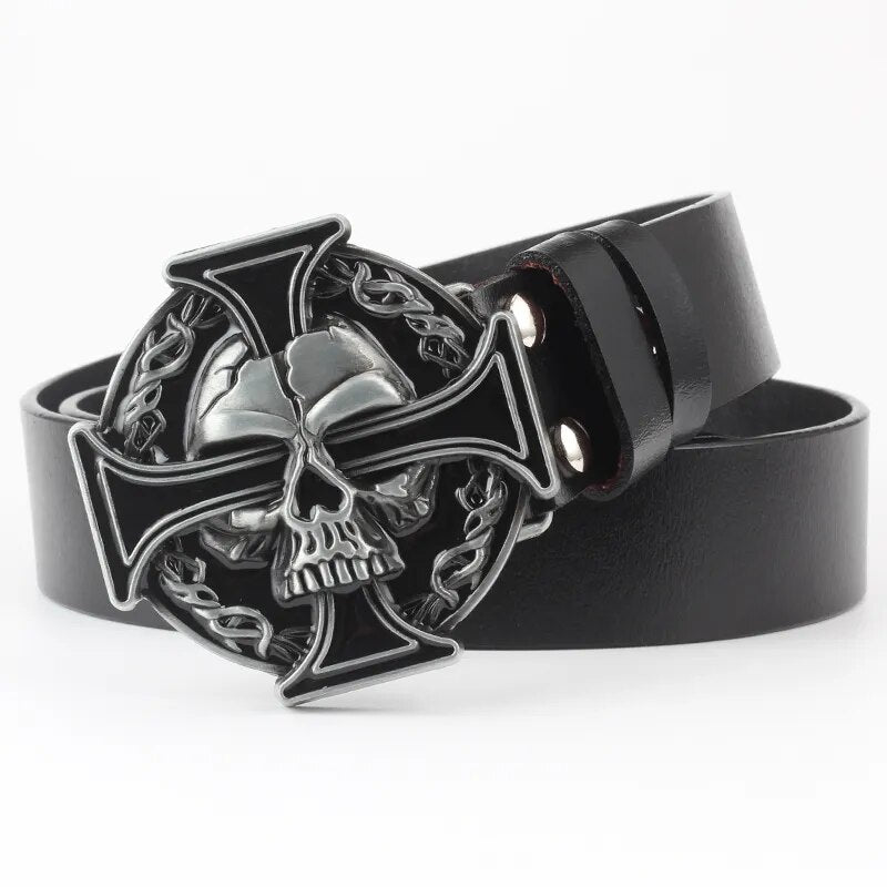 Novelty Crossbones Belt Heavy Metal Skull Face Buckle Skeleton Belts Dark Style Street Hip Hop Rock Waistband Accessories