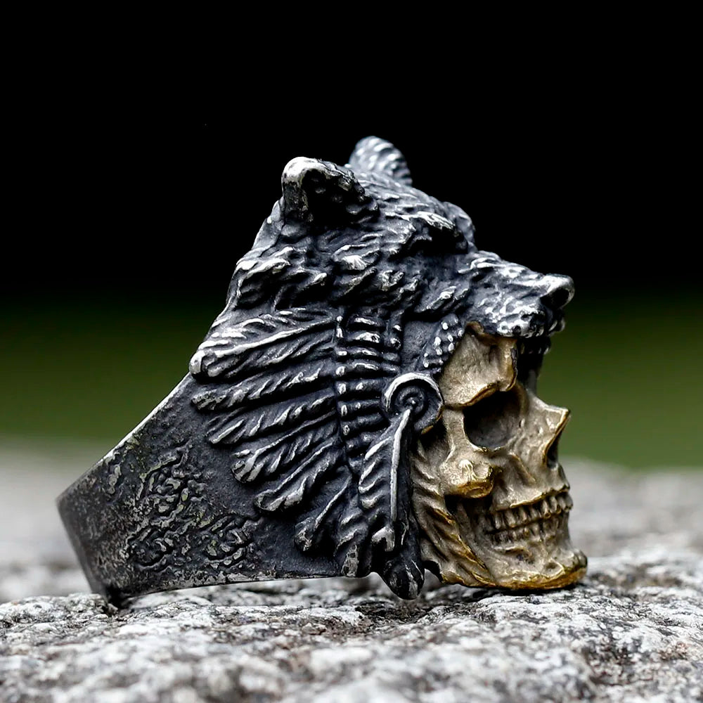 Vintage Stainless Steel Skull and Wolf Head Ring for Men. Badass gifts for badass. Badass birthday gifts. Badass Christmas gifts for badasses. Badass biker skull ring. Badass Biker skull jewelry. Badass skull jewelry. Badass skull accessories. Valentine gifts for him. Anniversary gift for him. Anniversary gift for my badass husband. Badass Birthday gift for my badass boyfriend. Badass Birthday gift for my badass husband.
