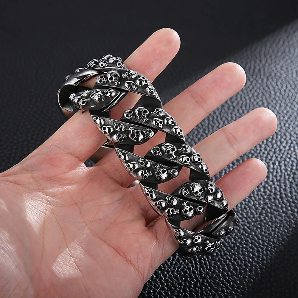 Badass Domineering Skull Chain Bracelet. Badass gifts for badass. Badass birthday gifts. Badass Christmas gifts for badasses. Badass skull accessories. Valentine gifts for him. Anniversary gift for him. Anniversary gift for my badass husband. Badass Birthday gift for my badass boyfriend. Badass Birthday gift for my badass husband. Badass gift for bikers.