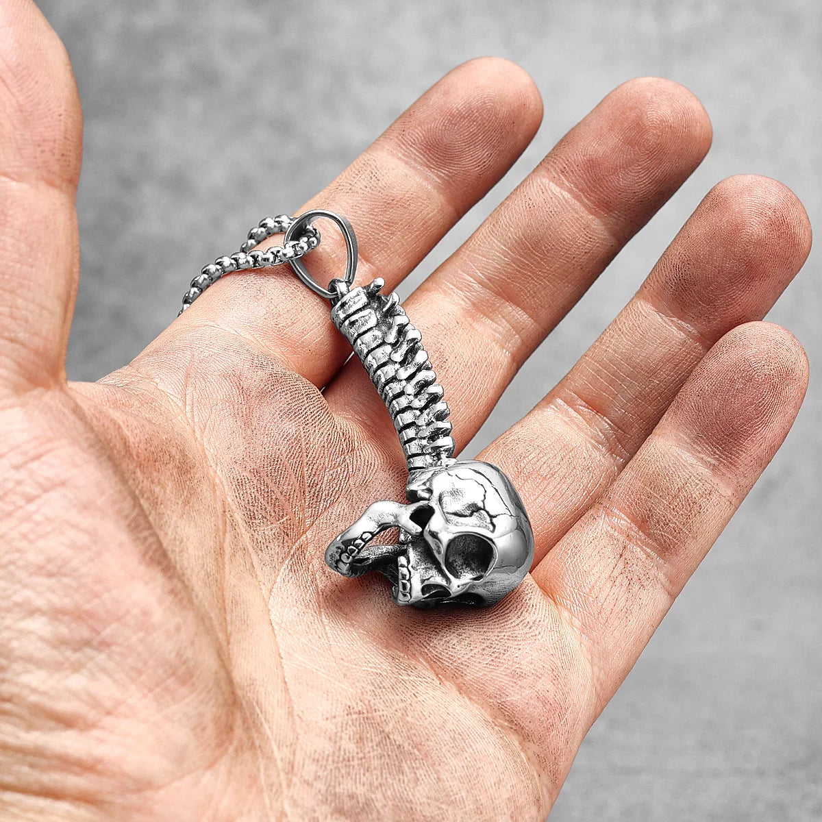 Skull Spine Stainless Steel Necklace Pendant. Badass gifts for badass. Badass birthday gifts. Badass Christmas gifts for badasses. Badass skull accessories. Valentine gifts for him and her. Anniversary gift for him and her. Anniversary gift for my badass husband and wife. Badass Birthday gift for my badass boyfriend and girlfriend. Badass Birthday gift for my badass husband and wife.