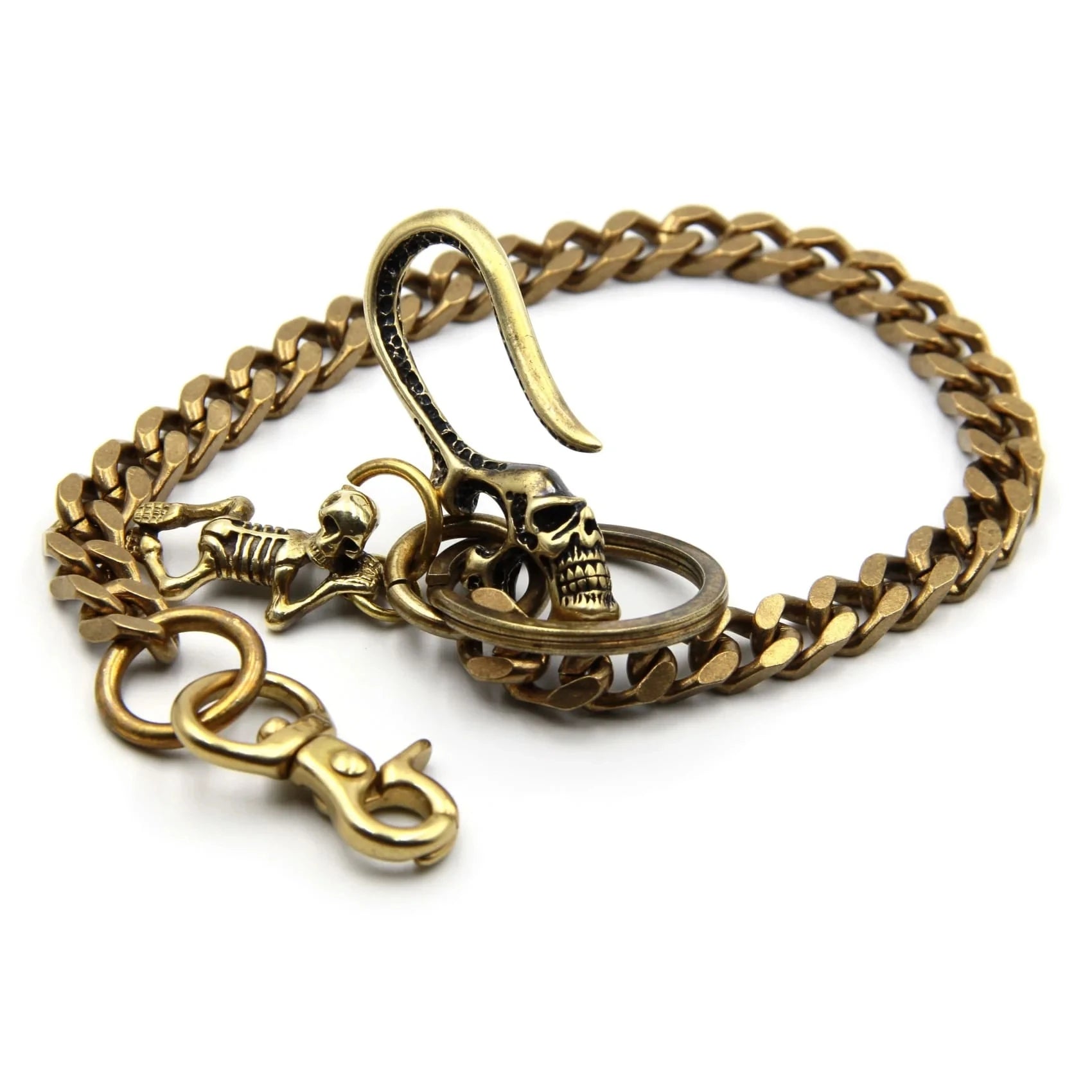 Skull Fish Hook Brass Wallet Chain – Badass Biker Accessory for Men