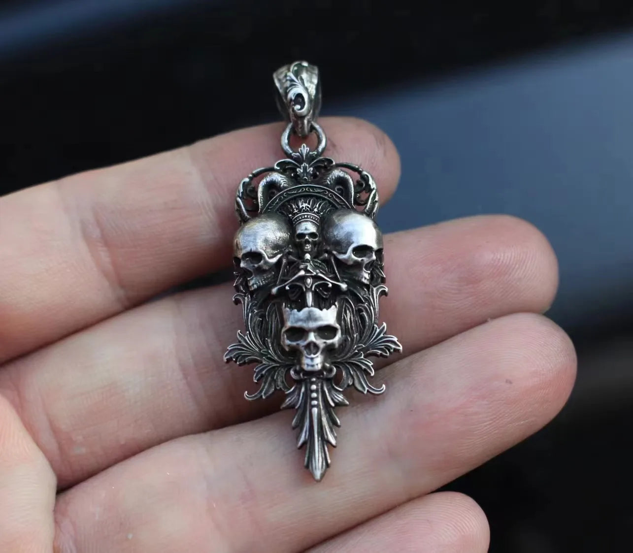 Sword Flower Skull Pendant – 925 Sterling Silver Men's Necklace Accessory. Unique Badass birthday gifts. Unique Badass Biker Christmas gifts for badasses. Badass skull accessories. Unique Valentine gifts for him. Unique Anniversary gift for him. Unique Anniversary gift for my badass husband. Unique Badass Birthday gift for my badass boyfriend. Badass Birthday gift for my badass husband. Badass gift for bikers.