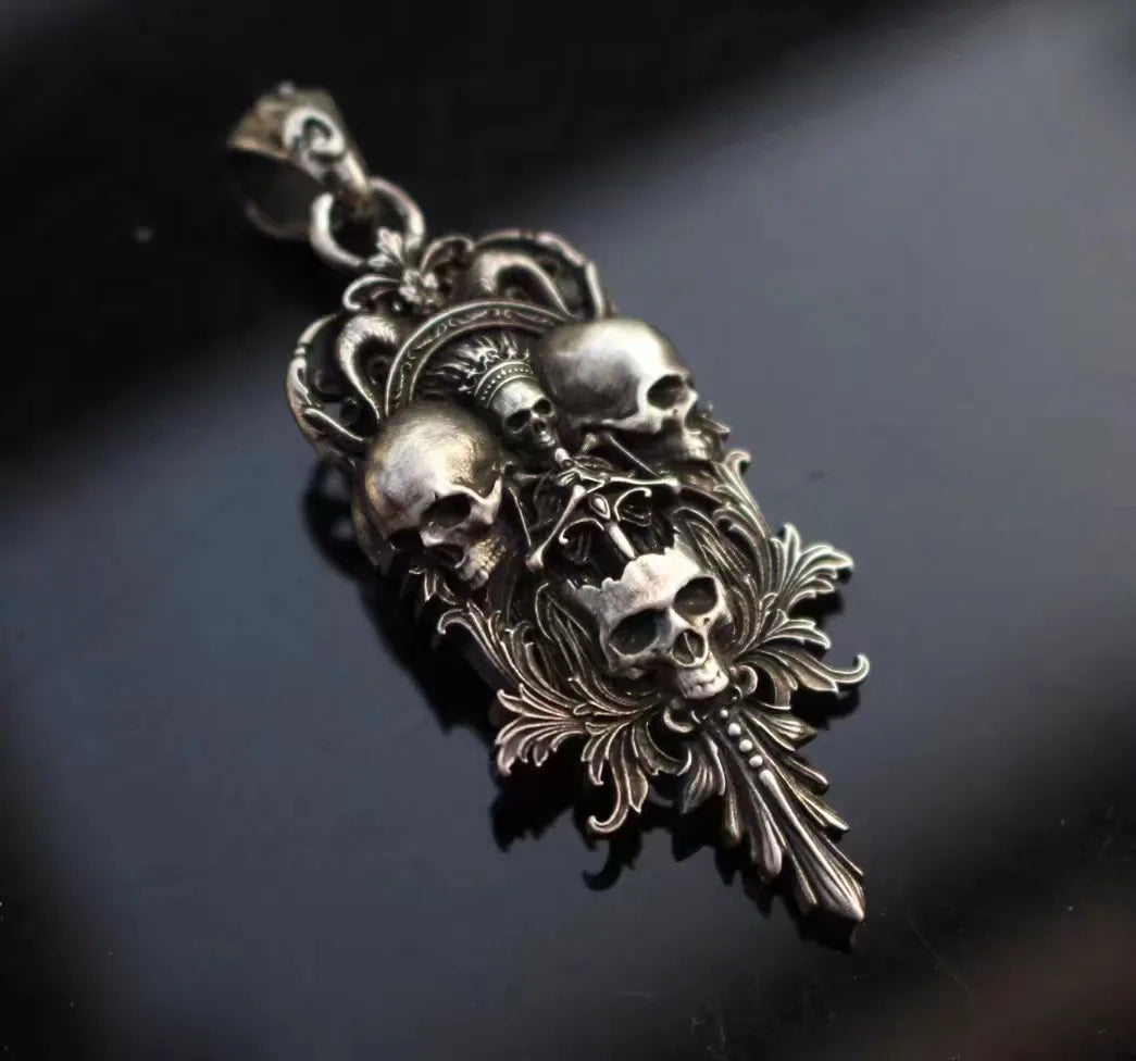 Sword Flower Skull Pendant – 925 Sterling Silver Men's Necklace Accessory. Unique Badass birthday gifts. Unique Badass Biker Christmas gifts for badasses. Badass skull accessories. Unique Valentine gifts for him. Unique Anniversary gift for him. Unique Anniversary gift for my badass husband. Unique Badass Birthday gift for my badass boyfriend. Badass Birthday gift for my badass husband. Badass gift for bikers.