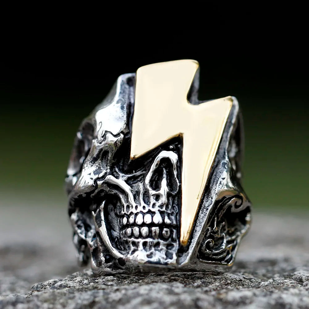 Thunderstrike Skull Ring – Bold Biker Jewelry with Lightning Bolt for Men & Women