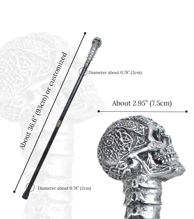 Vintage Skull Walking Cane with Removable Grip Handle and Rubber Tip. Badass skull accessories.