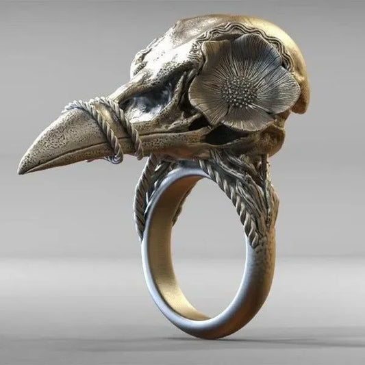 🔥 Vintage Rose Crow Skull Ring – Unisex Punk Open Ring 💀🌹. Badass skull accessories. Unique Valentine gifts for him. Unique Anniversary gift for him. Unique Anniversary gift for my badass husband. Unique Badass Birthday gift for my badass boyfriend. Badass Birthday gift for my badass husband. Badass gift for bikers.