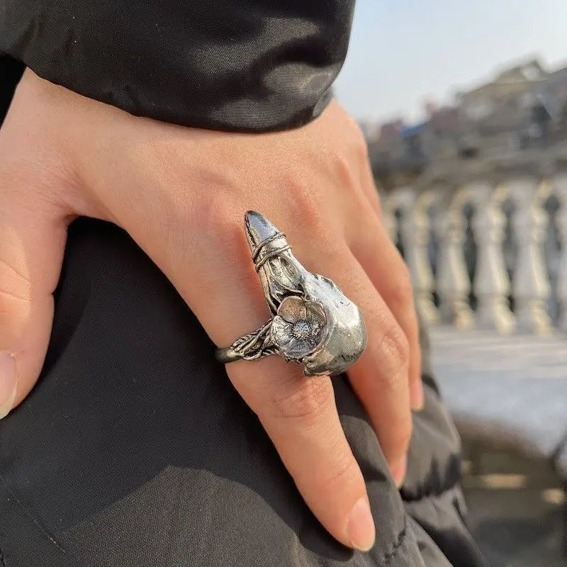 ๐ฅ Vintage Rose Crow Skull Ring โ Unisex Punk Open Ring ๐๐น. Badass skull accessories. Unique Valentine gifts for him. Unique Anniversary gift for him. Unique Anniversary gift for my badass husband. Unique Badass Birthday gift for my badass boyfriend. Badass Birthday gift for my badass husband. Badass gift for bikers.