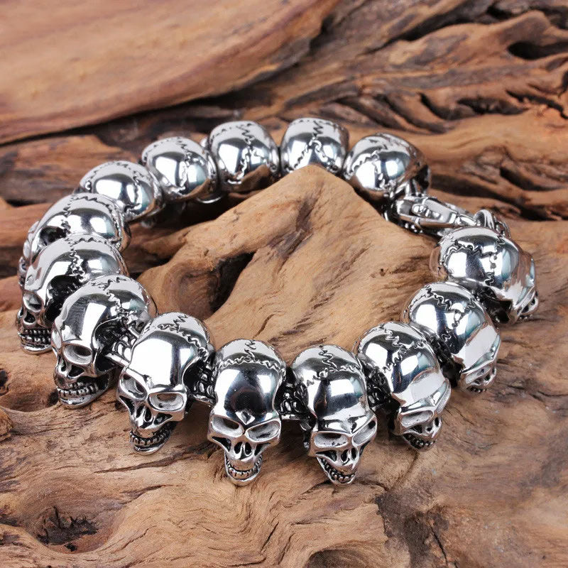 Stainless Steel Skull Charm Men's Hand Bracelet. Badass skull bracelet. Badass skull jewelry. Badass biker skull bracelets. Best gifts for badass.