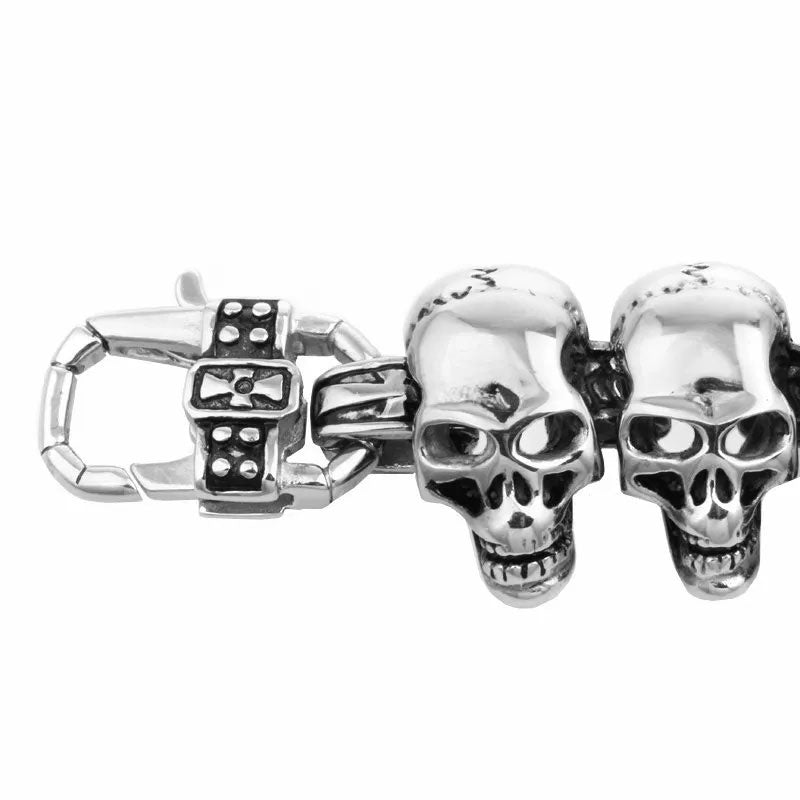 Stainless Steel Skull Charm Men's Hand Bracelet. Badass skull bracelet. Badass skull jewelry. Badass biker skull bracelets. Best gifts for badass.