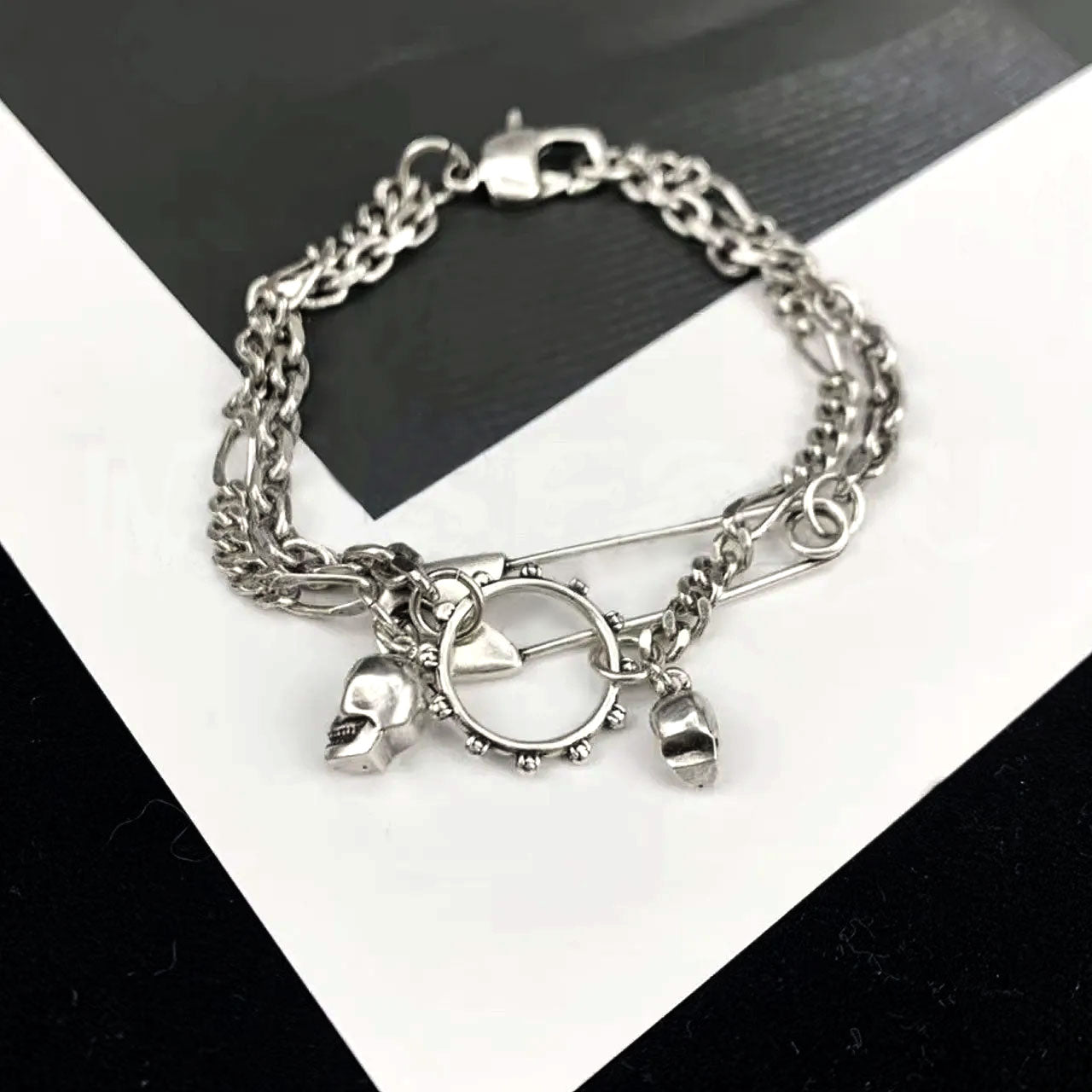 Skull and Paper Clip Double Layer Bracelet. Badass gifts for badass. Badass birthday gifts. Badass Christmas gifts for badasses. Badass skull accessories. Valentine gifts for him. Anniversary gift for him. Anniversary gift for my badass husband. Badass Birthday gift for my badass boyfriend. Badass Birthday gift for my badass husband.