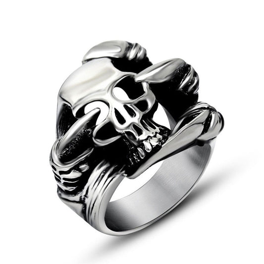 Stainless Steel Black Silver Skull Head Ring. Claw Skull Ring for men. Claw skull ring for women. Badass skull rings. Badass skull jewelry. Badass skull accessories.