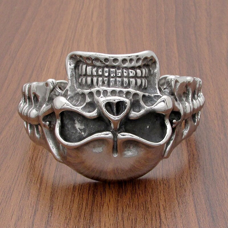 316L Stainless Steel Heavy Biker Cuff Skull Bangle