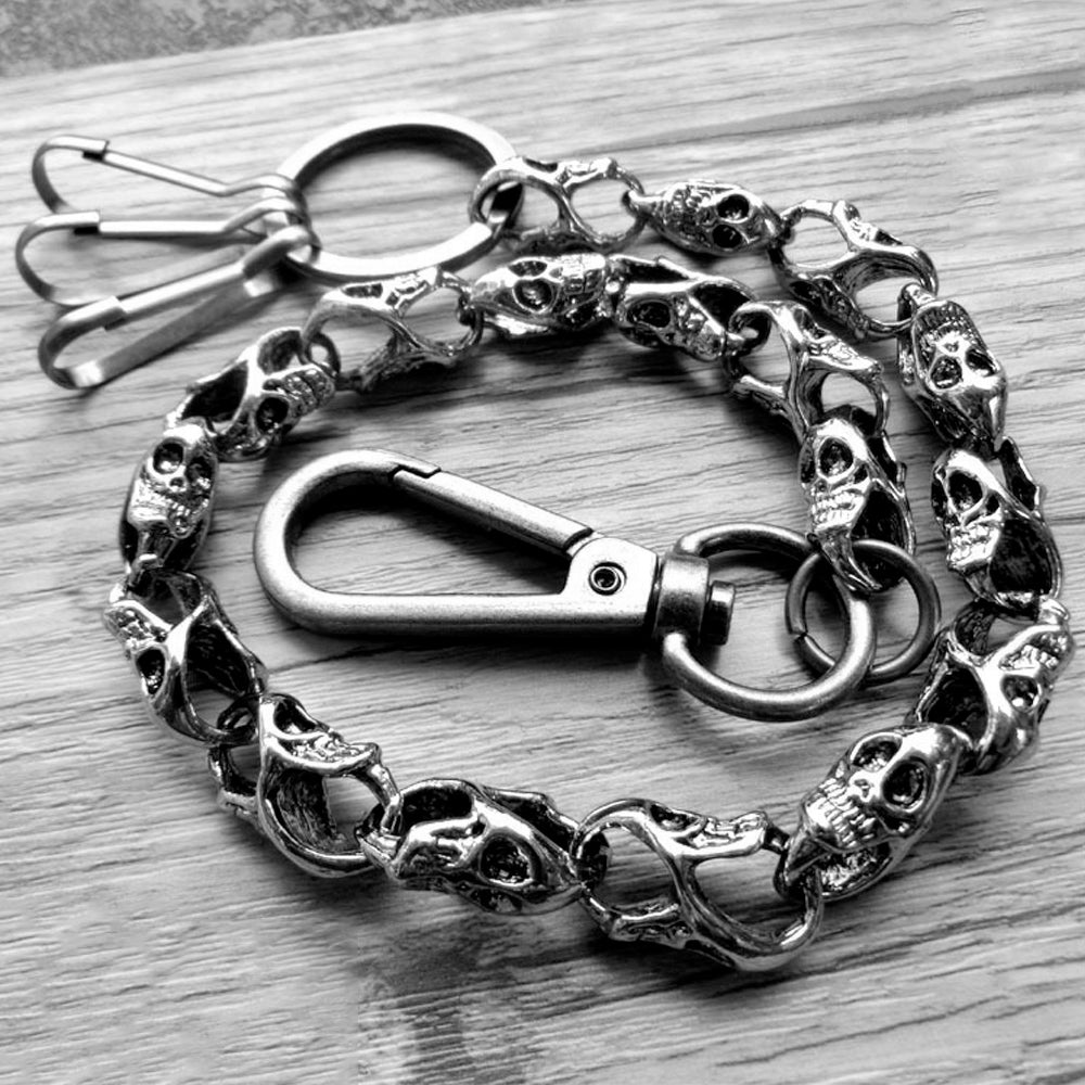 Men Biker Trucker Heavy Skull Long Metal Wallet Chain