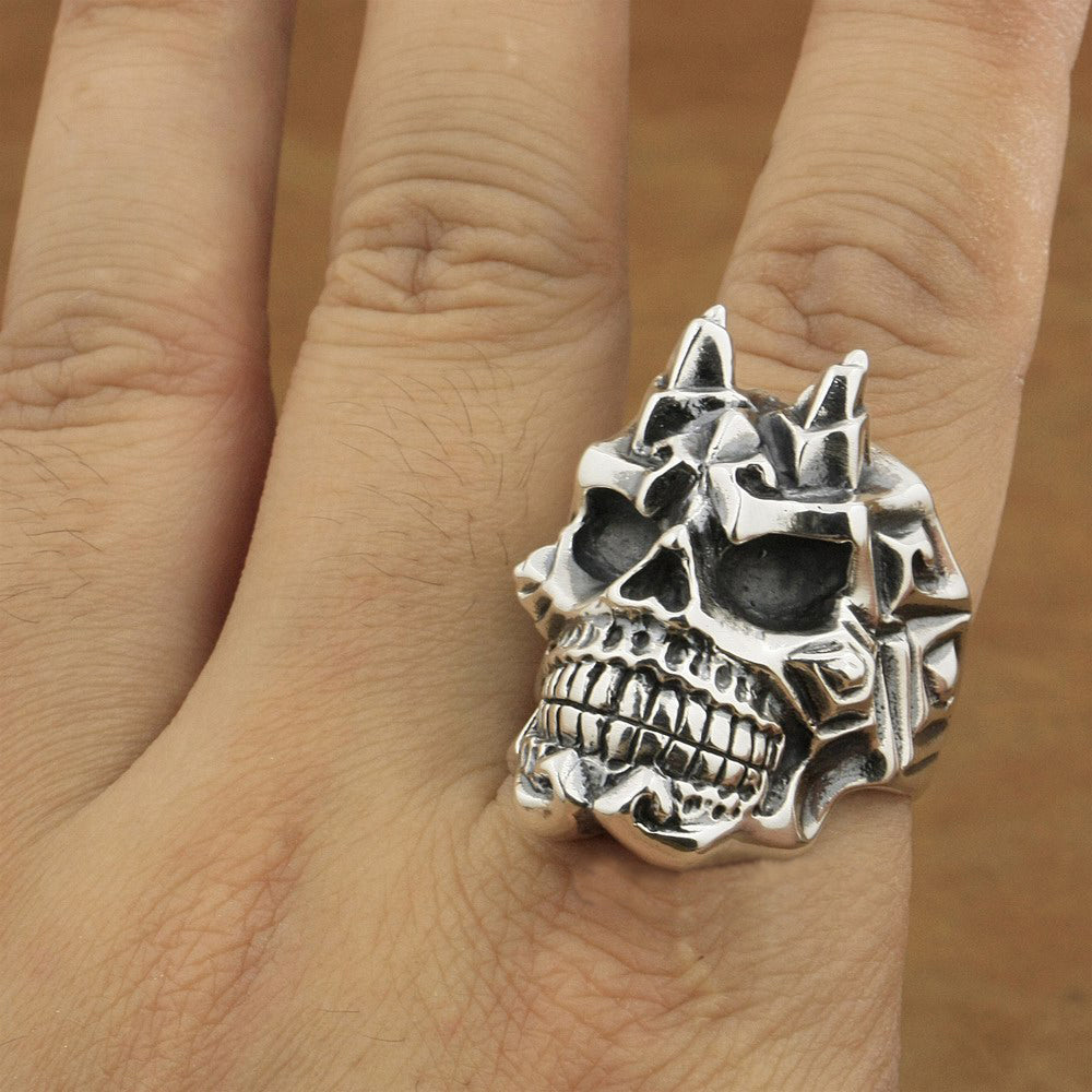 925 Sterling Silver Carved Fighter Skull Ring