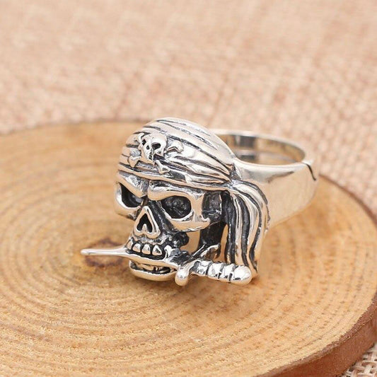 Resizable 925 Sterling Silver Vintage Pirate Skull RIng