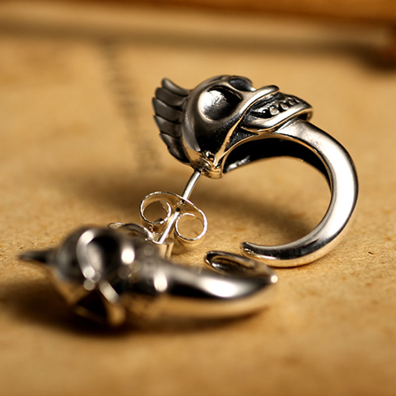 Cool 925 Sterling Silver Skull Stud Men Earrings