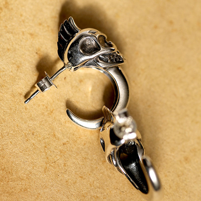 Cool 925 Sterling Silver Skull Stud Men Earrings
