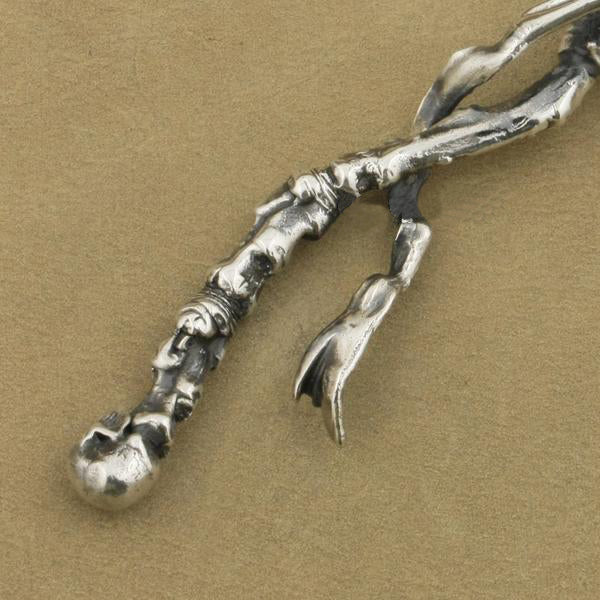 Heavy 925 Sterling Silver Grim Reaper Skull Pendant Necklace