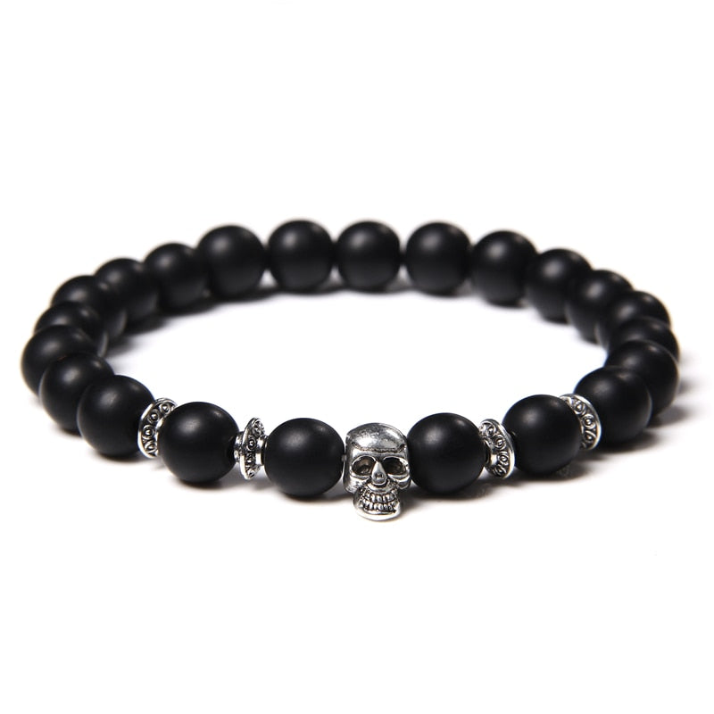 Bracelets with Mixed Natural Stone Skull Charms