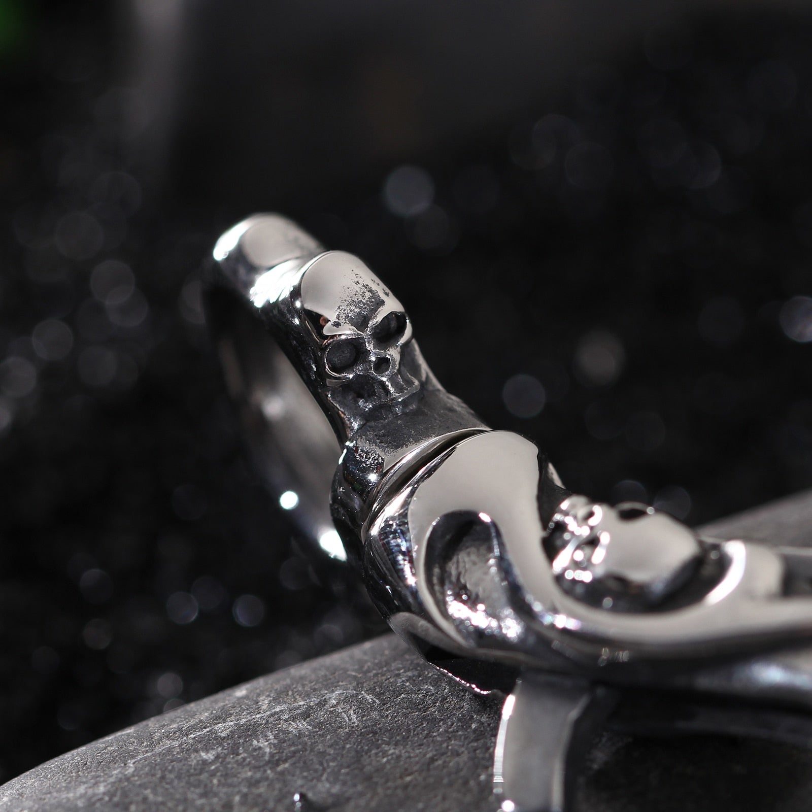 316L Stainless Steel Punk Skull Carabiner Keychain, badass skull accessories, badass biker accessories, badass skull jewelry